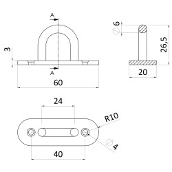 Nástenný úchyt lanka oválny,  obľúka 6 mm, brúsená AISI 304 Nástenný úchyt lanka oválny,  obľúka 6 mm, brúsená AISI 304